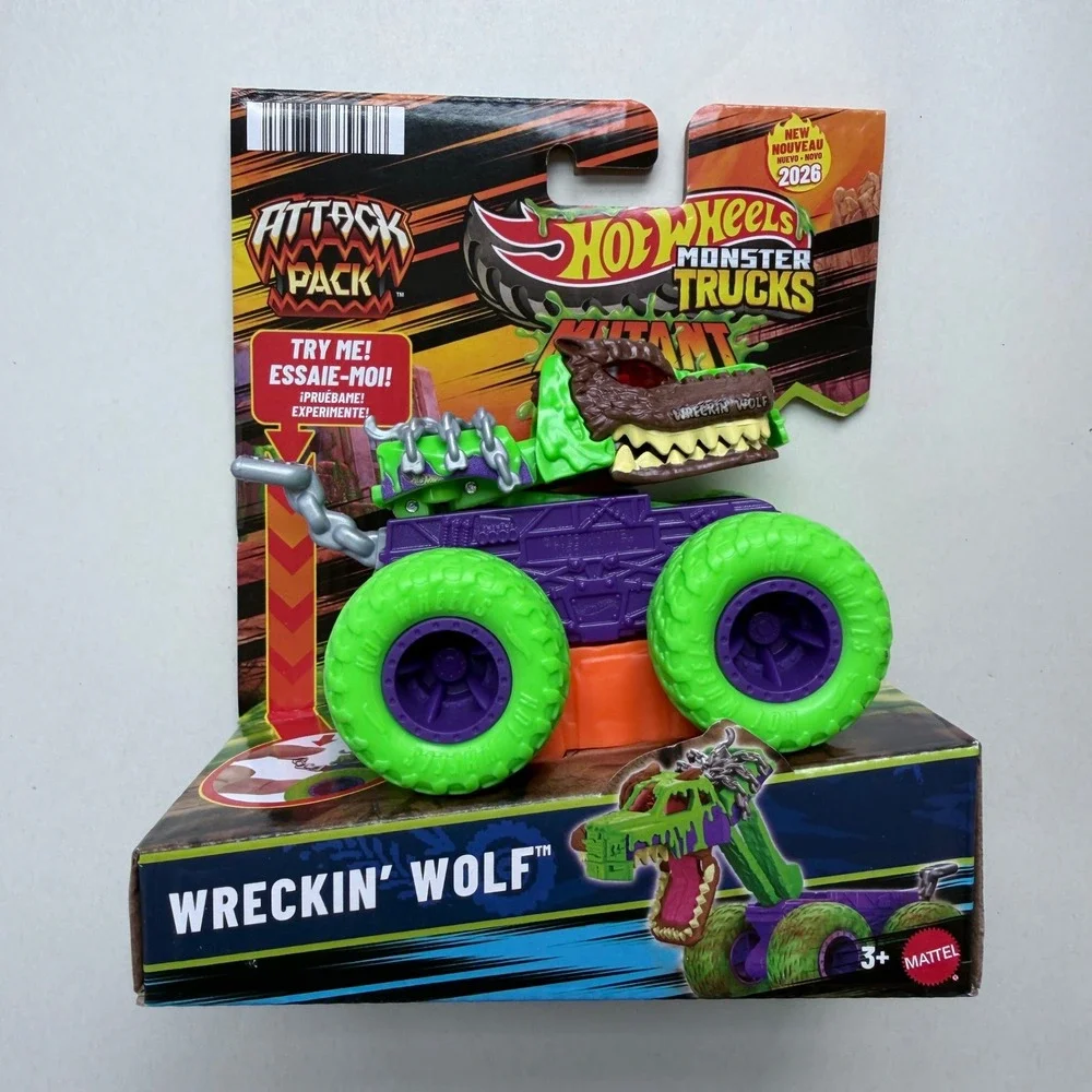 Hot Wheels Monster Truck Mutant Chaos Wreckin' Wolf Attack Pack Transforming Car